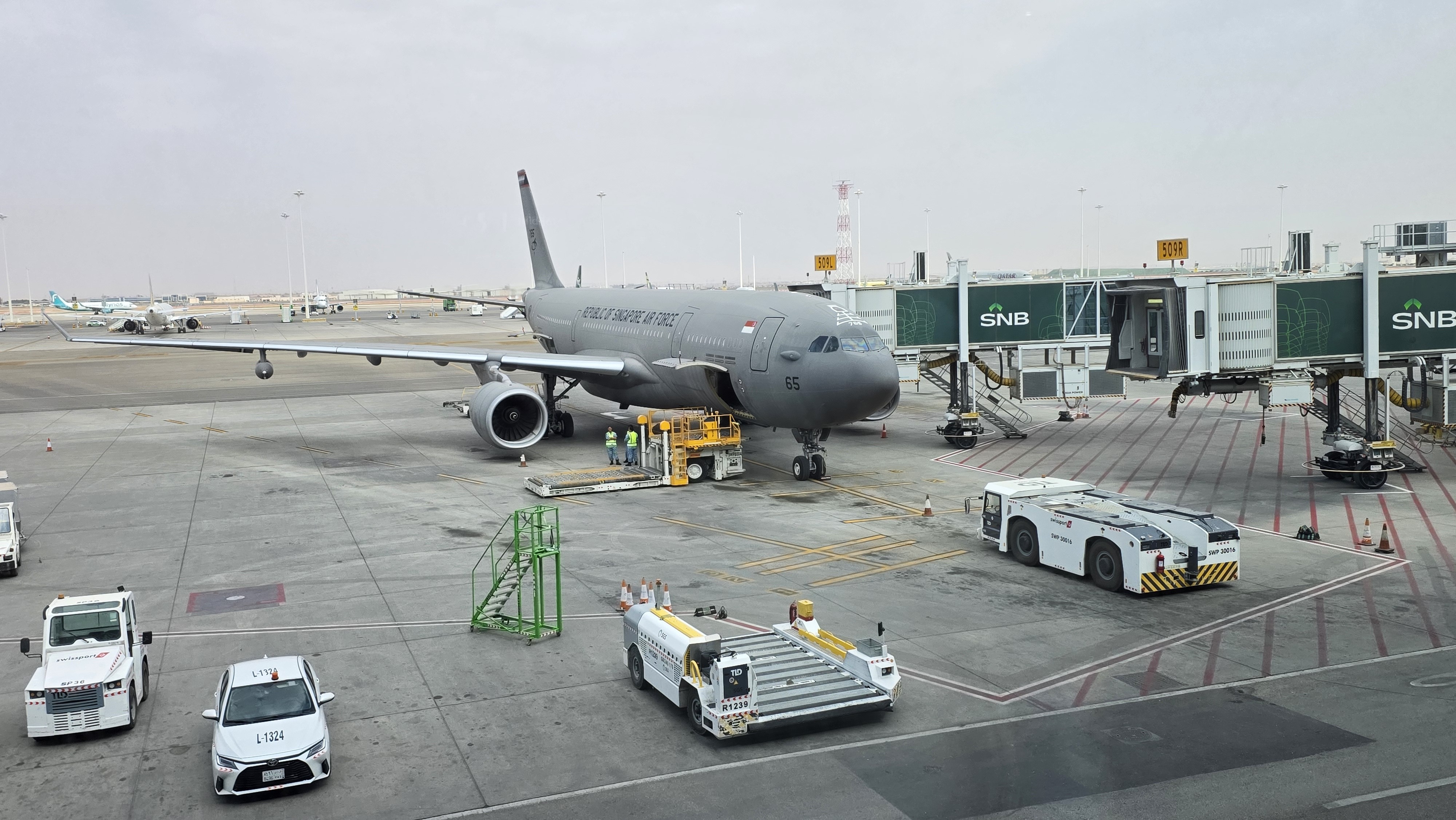 The RSAF's A330 MRTT sitting on the tarmac at King Khalid International Airport in Riyadh, Saudi Arabia.