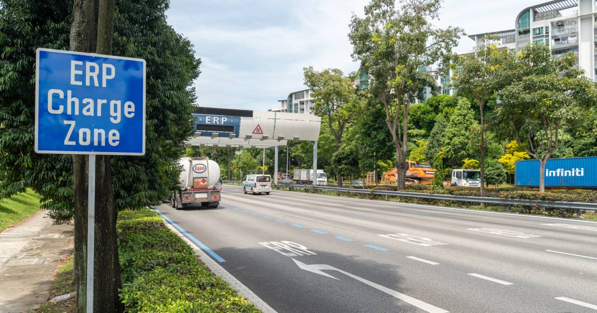 <p>The 25-metre blue lines along the AYE  <p>PHOTO: AsiaOne/Joel Lee