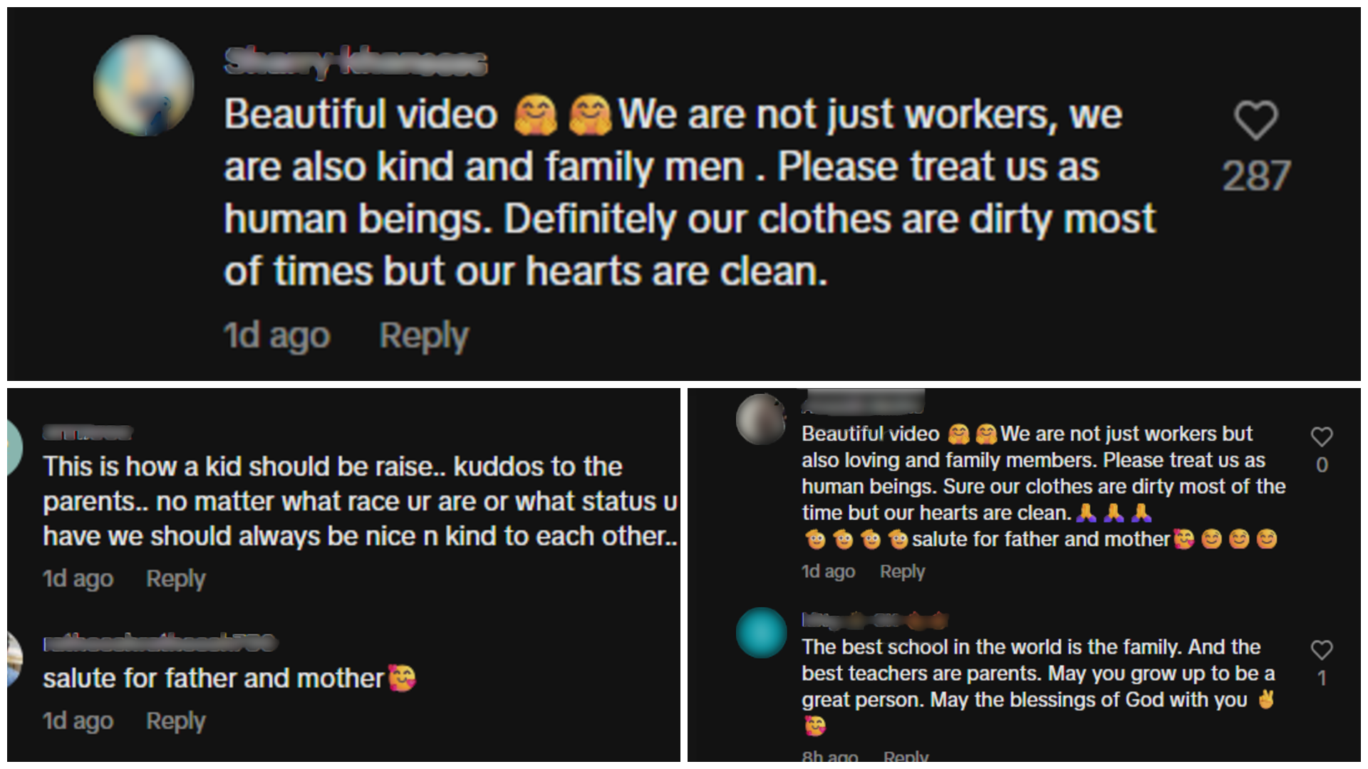 TikTok users left encouraging comments for the migrant worker and the boy.
