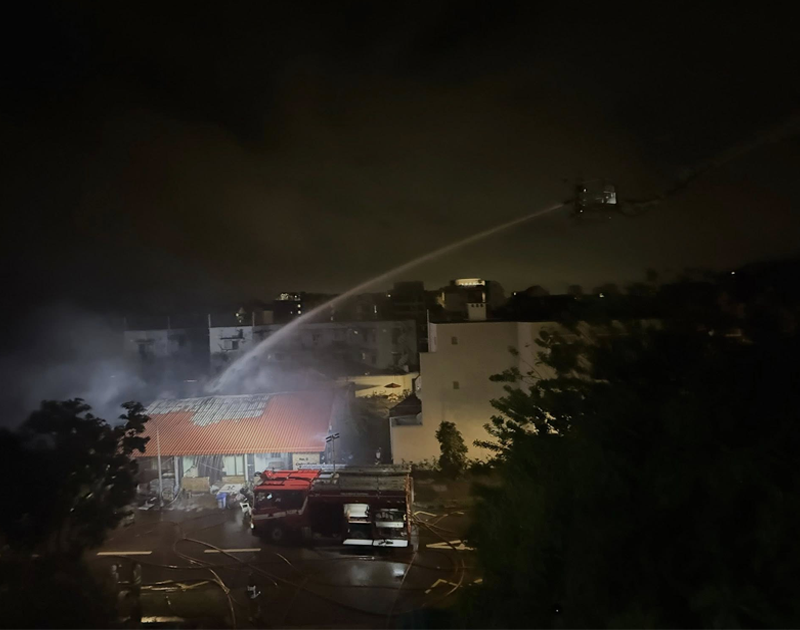 SCDF deployed a combined ladder platform to conduct aerial firefighting to prevent the further spread of the fire. 