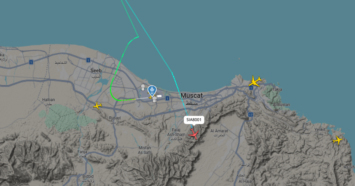 Singapore Airlines flight SQ8001 departed Muscat International Airport at about 2.44pm.