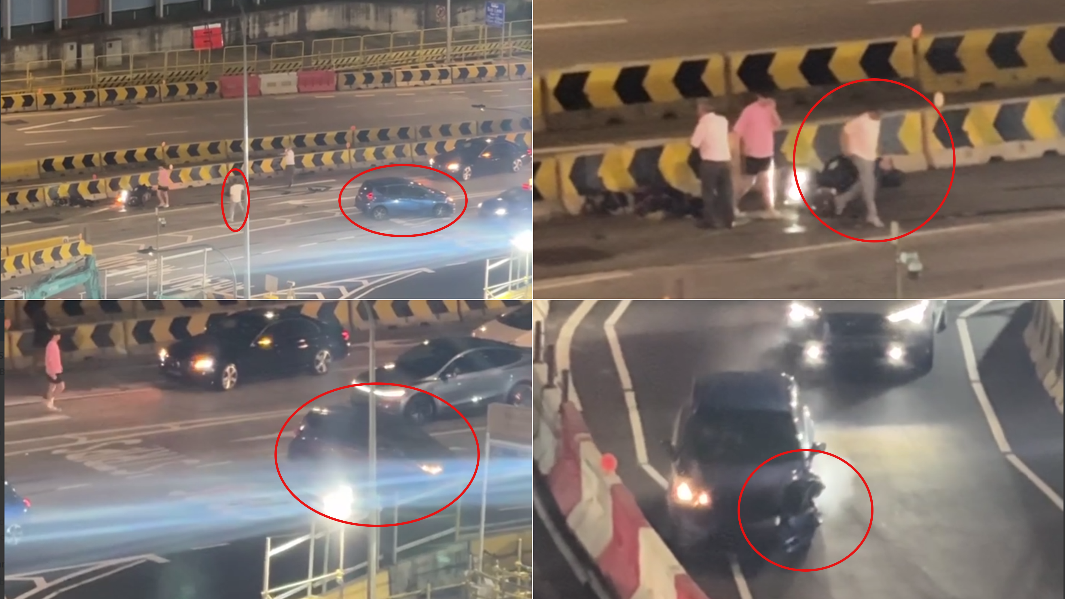 Scene breakdown of footage showing the 46-year-old male car driver leaving the scene and driving unsteadily.