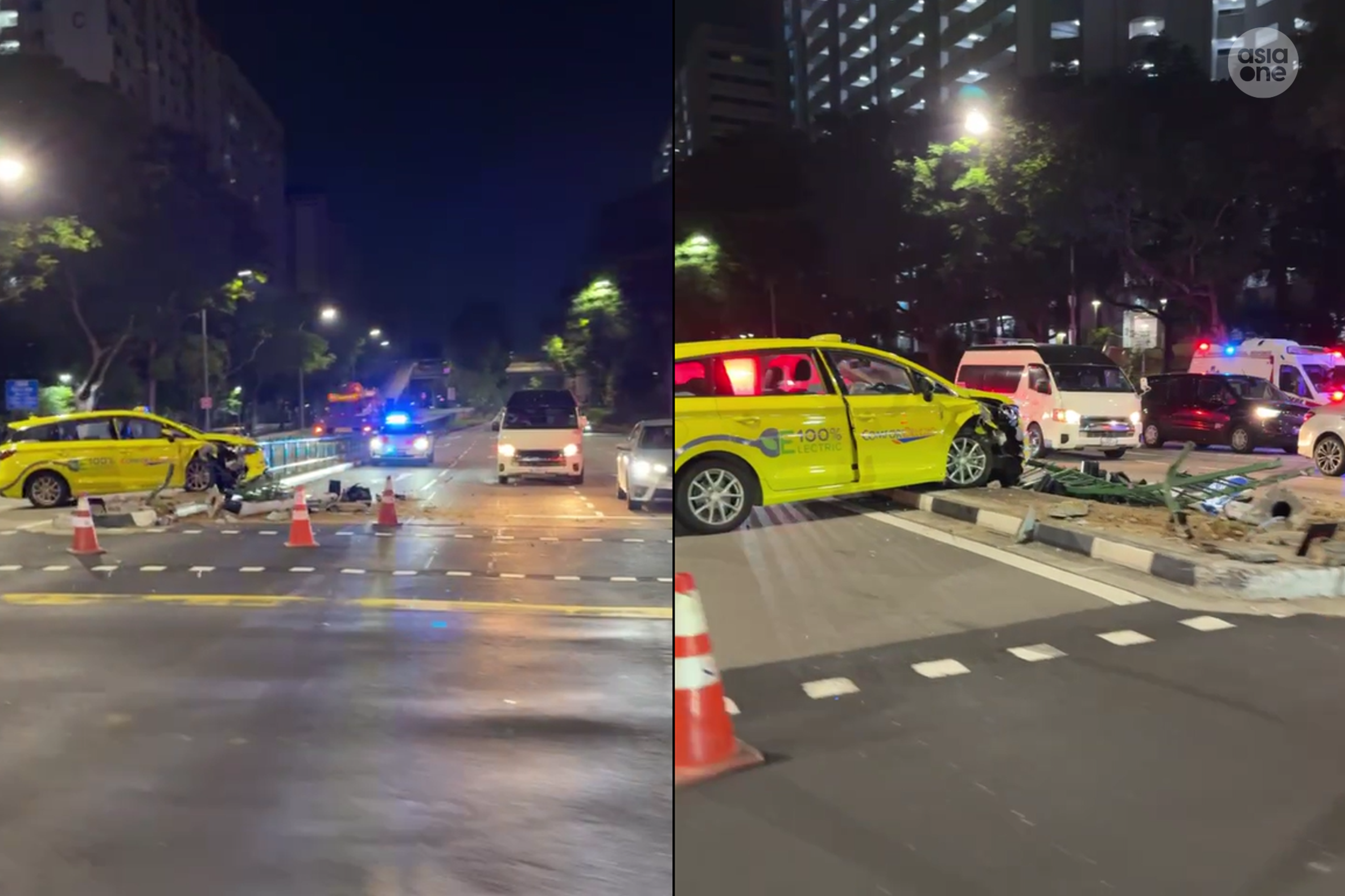 The accident resulted in damages to a section of centre railings and a traffic light.