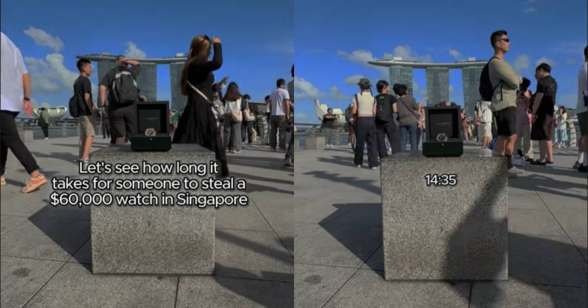 Any takers? Man leaves $60k watch at Merlion Park to test how quickly it's stolen