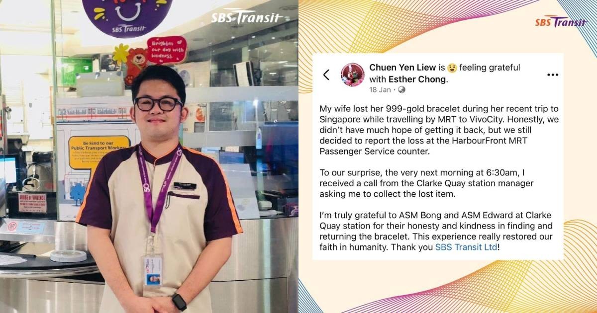 'Restored our faith in humanity': Tourist praises SBS Transit staff for retrieving her lost 999-gold bracelet 