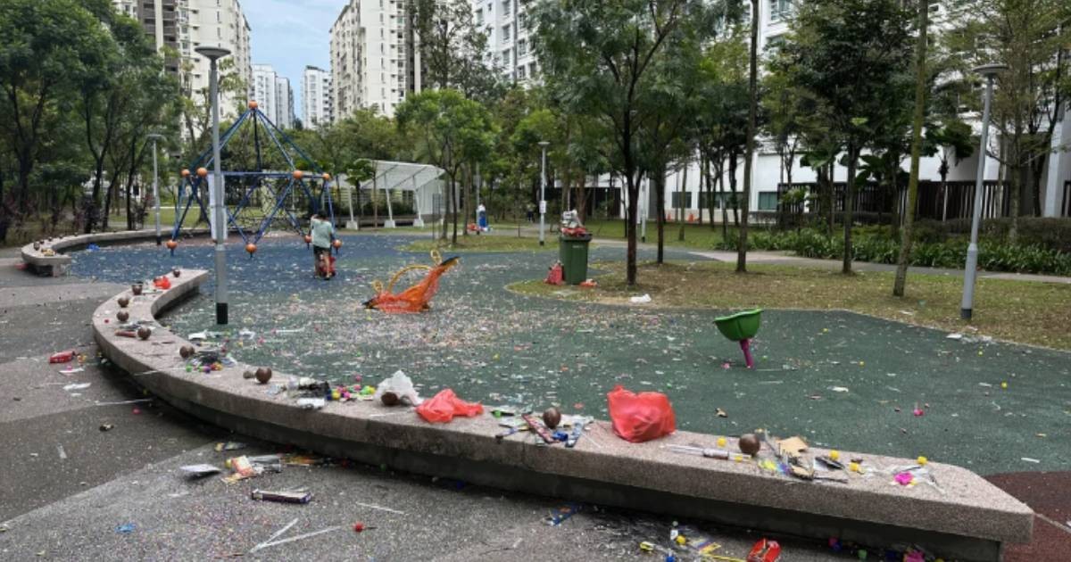 'Unbelievable amount of litter': Punggol playground left strewn with rubbish following Deepavali celebrations